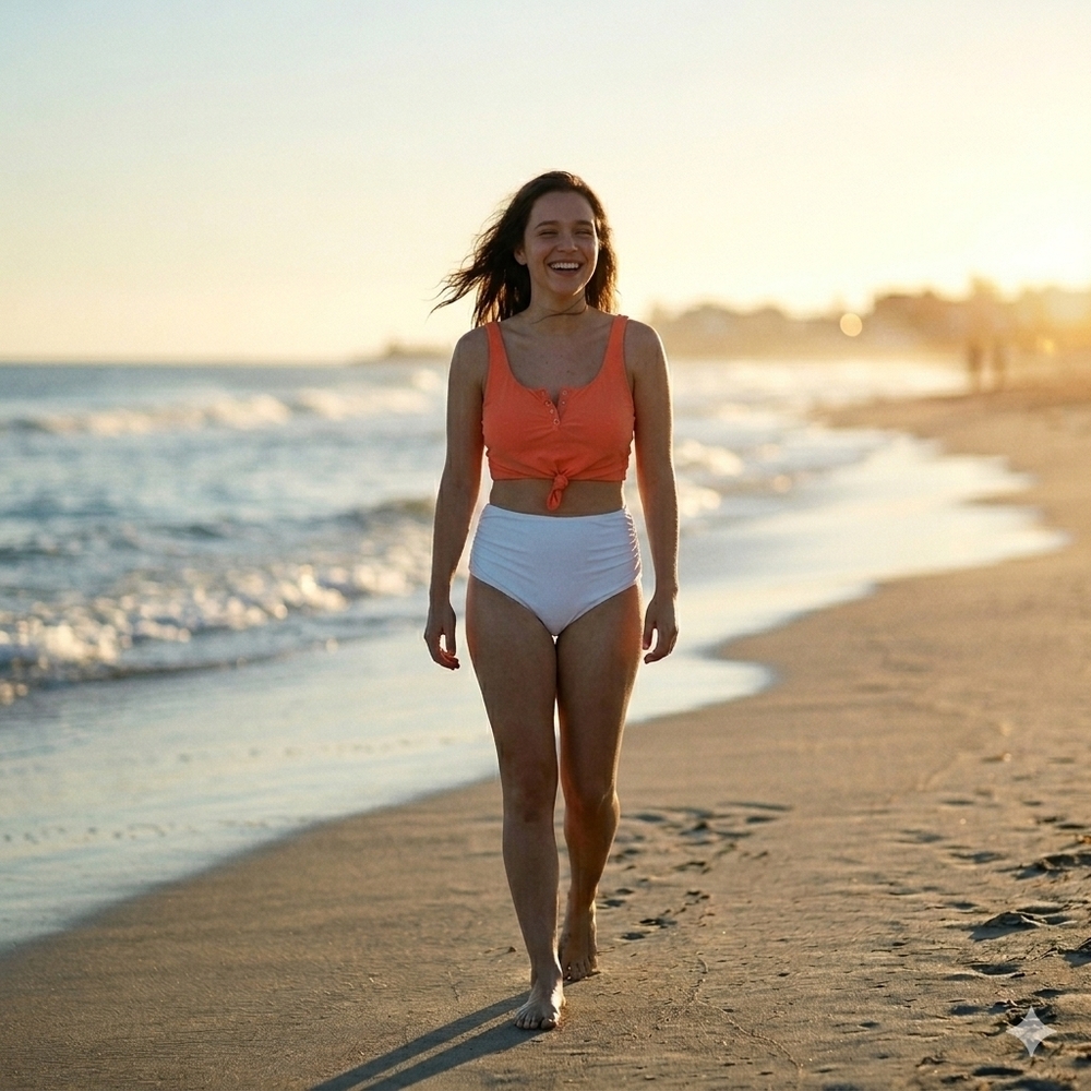 🧡🤍 Sea Fancy Orange And White Swim Set Size XL